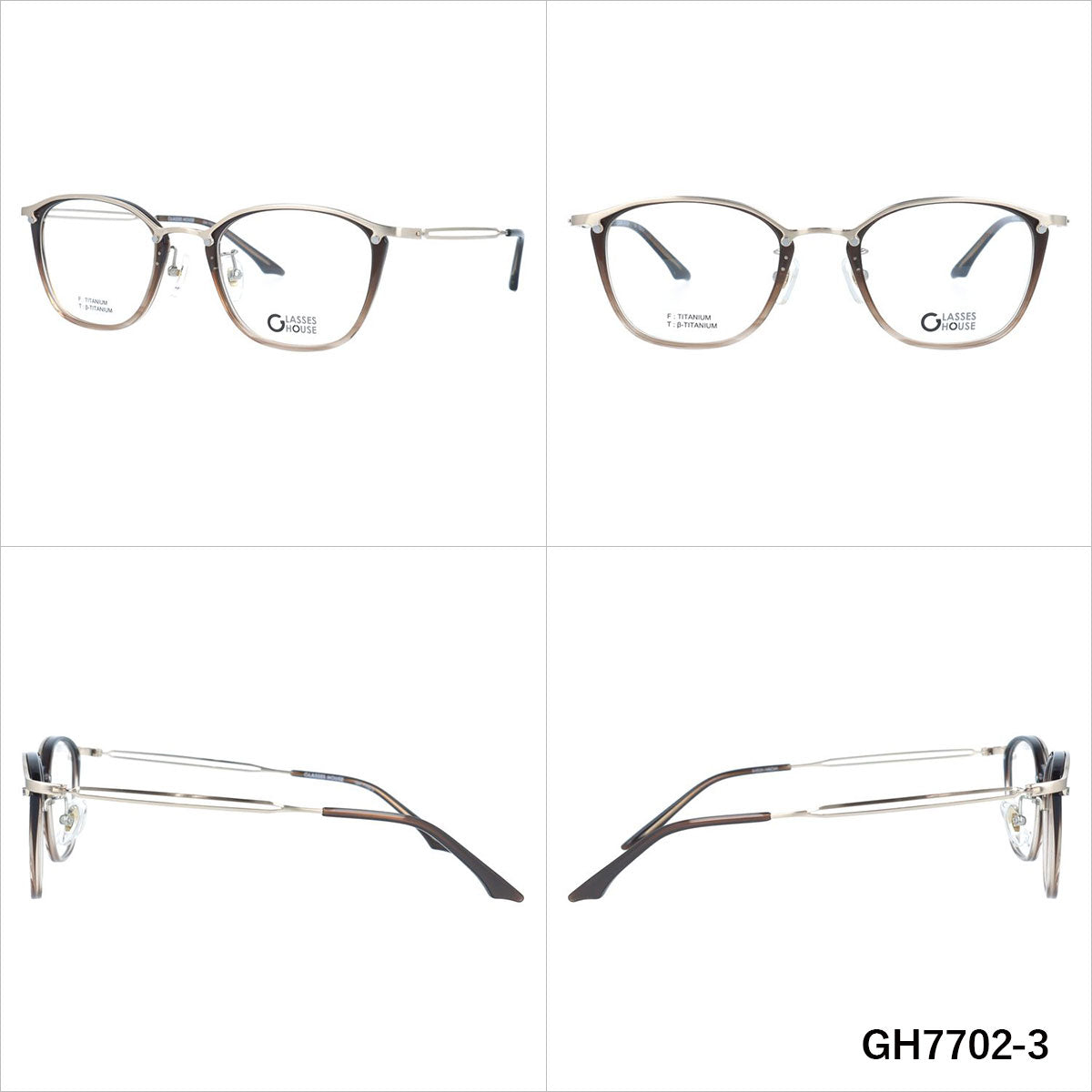 グラスハウス メガネフレーム 伊達メガネ 調整可能ノーズパッド GLASSES HOUSE GH7702 51サイズ ウェリントン型 ユニセックス メンズ レディース